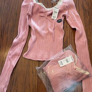Tilly's Pink Lace-Trim Ribbed Top